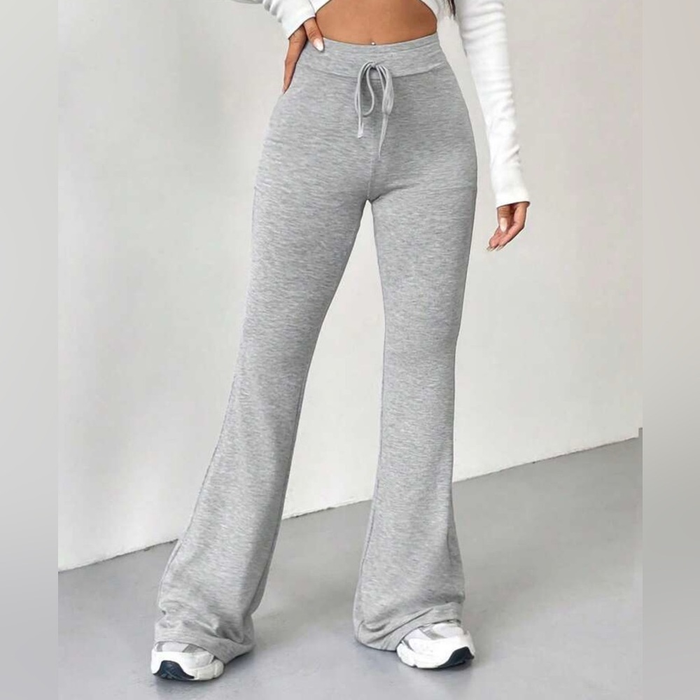 Gray High-Waisted Track Pants with Flared Legs